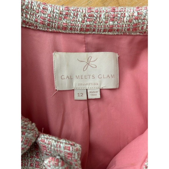 GAL MEETS GLAM Pink Tweed Coat Jacket Womens 12 Preppy Old Money Gossip Girl - Picture 8 of 11